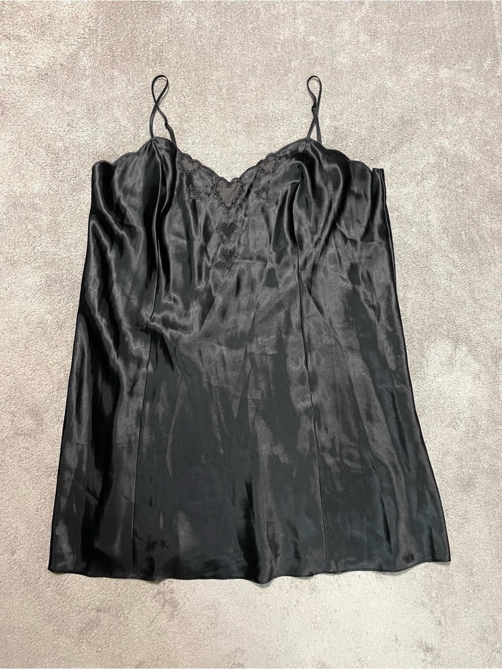 Lord & Taylor Satin Slip Dress Women’s 3X Black Heart Embroidered Lingerie Y2K
